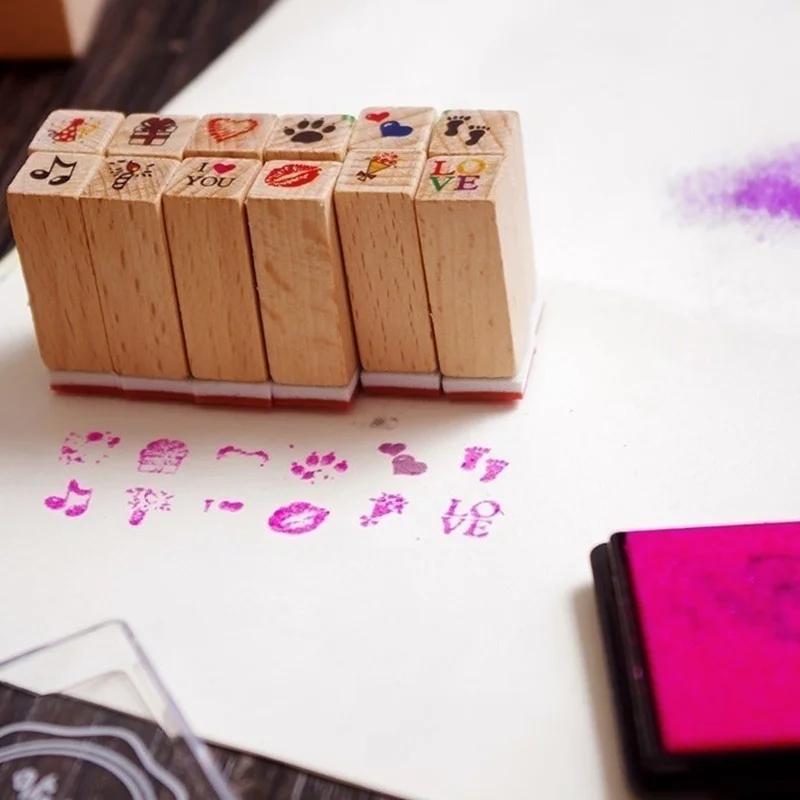 12 шт./набор Винтажный штамп для погодного журнала DIY Деревянные штампы в ассортименте для скрапбукинга Канцелярские товары Школьные принадлежности