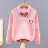 Girls' Two-in-One Cotton Sweater with Fleece Lining for Spring and Autumn - Perfect for Elementary Students and Older Kids