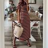 Fashion Womens Loose Sexy Summer Slit Loose V Neck Stripe Printed Dress