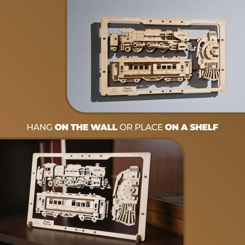 Ugears Steam Express Puzzle 70207 Wooden 3D Puzzle No Glue or Tools Required Craft Project 2.5D - - -