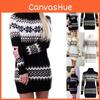 Elegant Christmas Woman Turtleneck Sweater Dress With Festive Snowflake Pattern