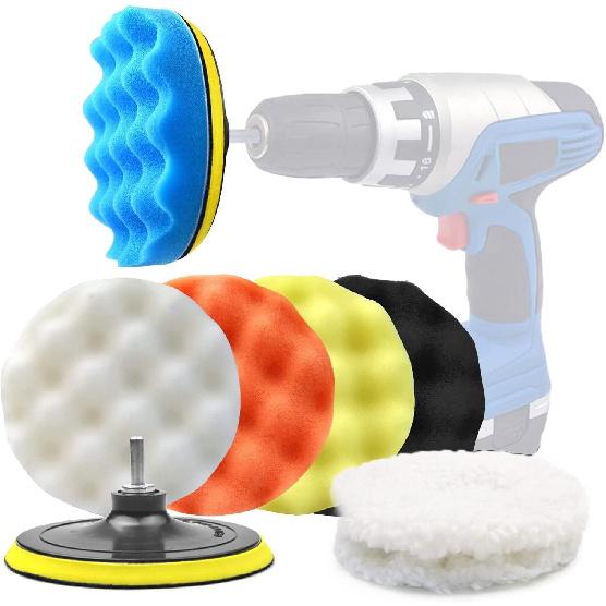 6 Inch Car Polishing & Buffing Sponge Pads Kit Wool Bonnet Pads For Household Electric Drill And Auto Polisher With 8Mm M14 Drill Adapter For Washing