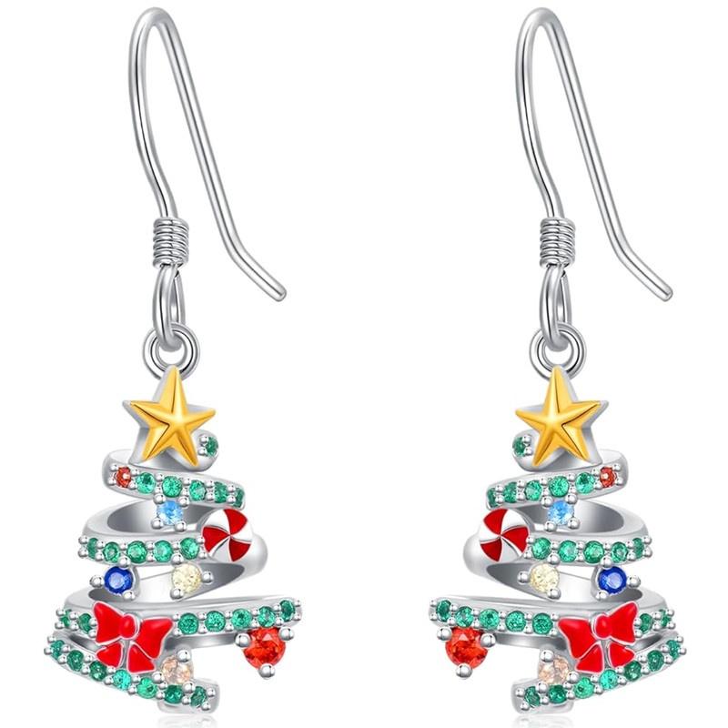 Women Christmas Tree Drop Earrings Multicolor Cubic Zirconia Festive Xmas Holiday Party Jewelry Christmas Gift for Lady earrings