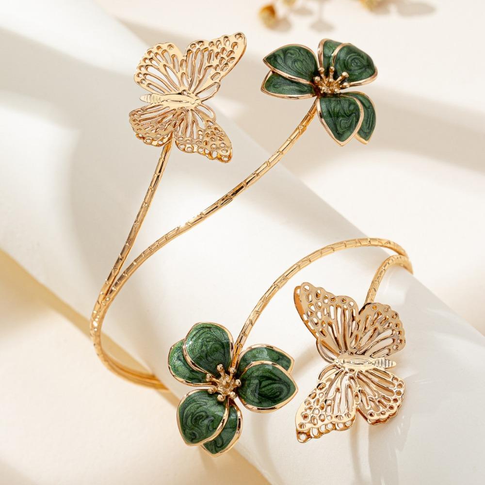 White Butterfly Flower Arm Cuff Gold Color Flower Cuff Arm Ring Vintage Spiral Arm Bracelet Gifts
