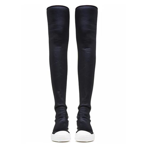 Женские сапоги выше колена на платформе, осенние, на плоском каблуке, для женщин, толстая подошва, зимние, тонкие, эластичные, ботфорты, зимняя обувь