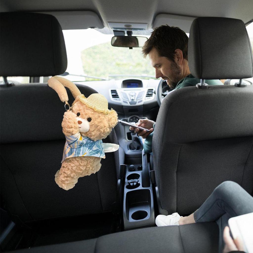 Car Tissue Box Holder Plush Bear Automotive Napkin Organizer Stuffed Tissue Holder For SUVs RVs Sedans Trucks Drivers Car Owners