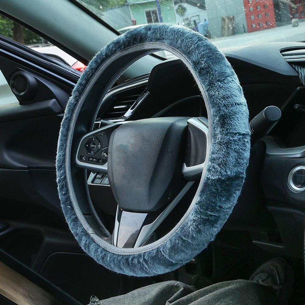 Car Steering Wheel Cover Gearshift Handbrake Cover Protector Decoration Winters Warm Thick Plush Collar Soft Non Slip Women Man