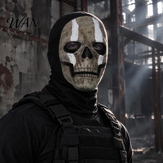 Halloween Costume Essentials for Men Women Horror Headgear, Full Face Mesh Guard Adults, Breathable Foldable Elastic Fabric Hood, Scary Skeleton Ghost