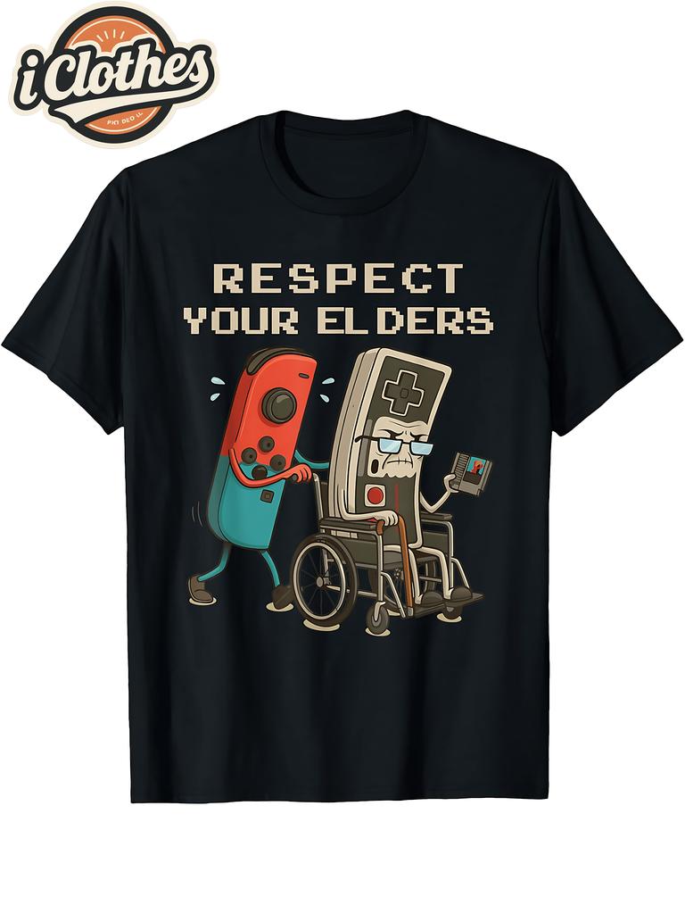 Respect Your Elders Retro Gaming Funny Gamer Controller 80s Tshirt