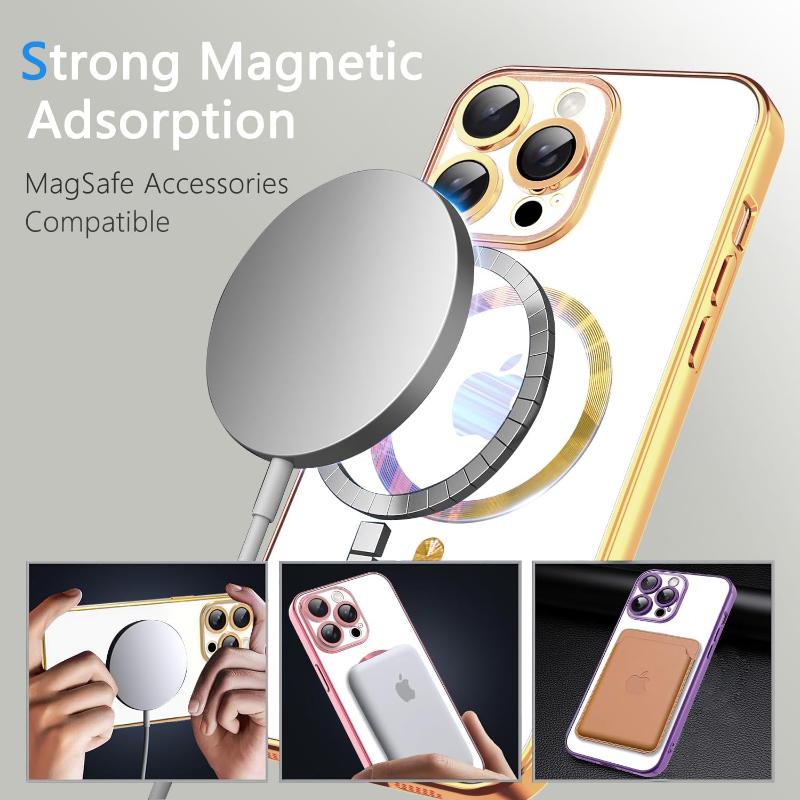 Полностью защитный магнитный чехол для iPhone 16 15 14 13 12 11 Pro Max Чехол для беспроводной зарядки Magsafe С защитой объектива камеры