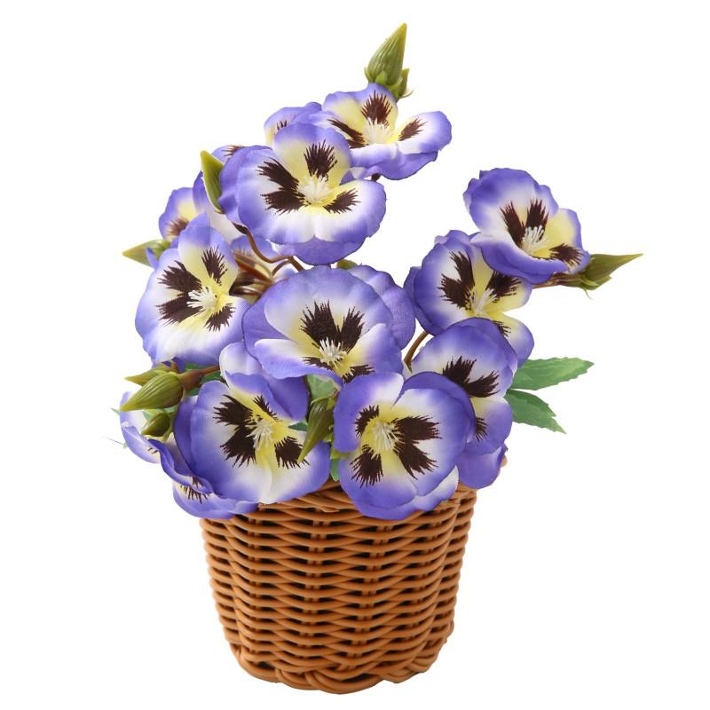 Artificial Pansy Flower Decorative Bouquet Small Home Ornament Silk Floral Arrangement Purple Orange 17cm