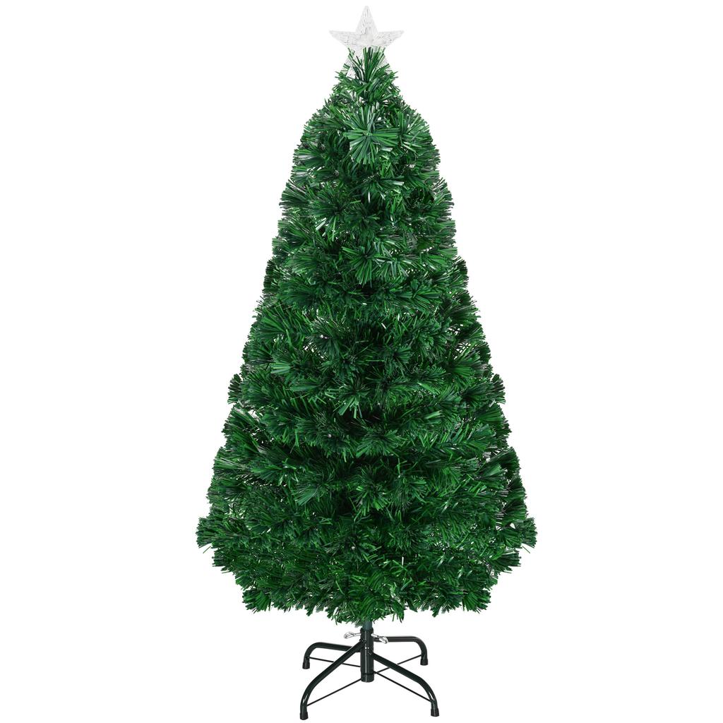 Artificial Christmas Tree with Lights, 120cm Tall, Multicolor LED Fiber Optics + Stand, 130 Branches, Star Topper, Shining Green