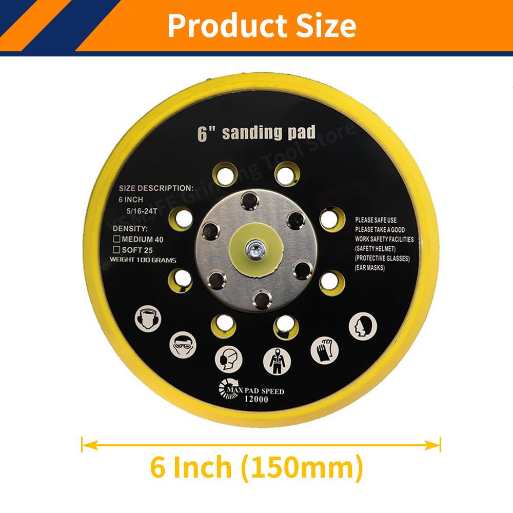 6 Inch DA Sander & Polisher Backing Plate,Hook and Loop 5/16" 24 Thread Backing Pad for Air Orbital Sander & Pneumatic Polisher