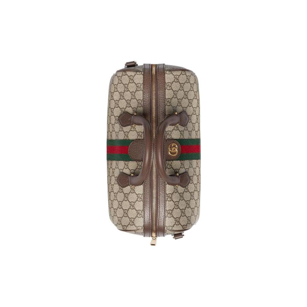 Gucci Сумка Boston Ophidia GG Supreme Бежево-коричневая кожа Золотая фурнитура Double G Дорожная сумка-даффл для женщин Ежедневная поездка 772065-96IWG-8745
