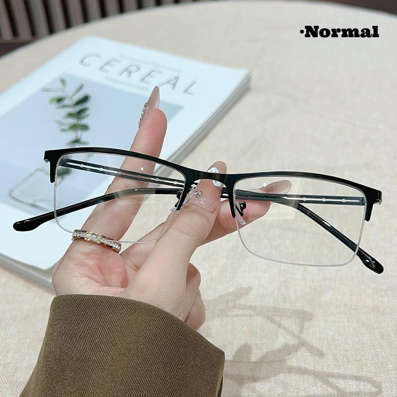 Unisex Classic Square Retro Half Frame Photochromic Myopia Glasses Versatile Hollowed-Out Glasses-Leg Lightweight Eyeglasses
