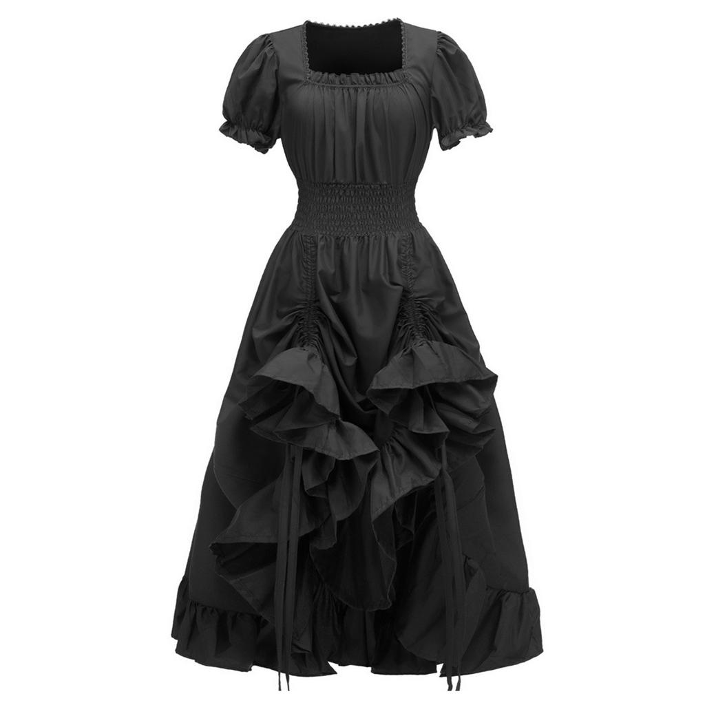 Платье для женщин, сценический костюм на Хэллоуин, COS, ретро, ​​однотонное платье с поясом, вечернее, вечернее, длинное платье