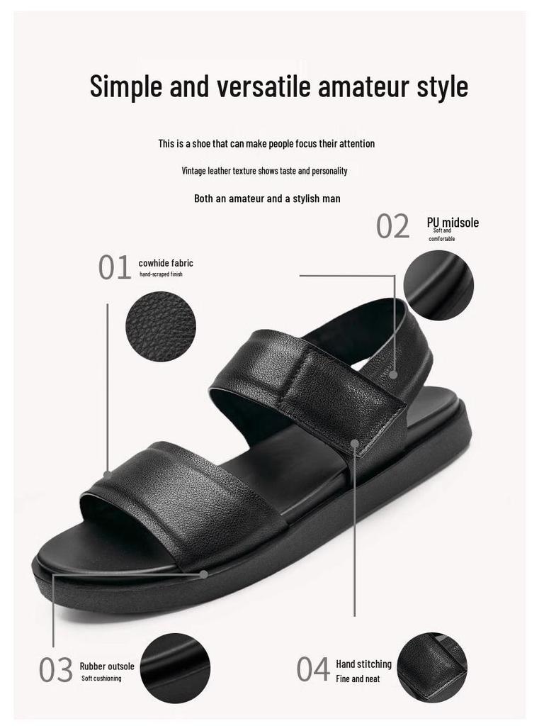 Мужские дышащие сандалии из натуральной кожи 2025: Мягкая подошва, противоскользящая, уличная, пляжная и спортивная обувь