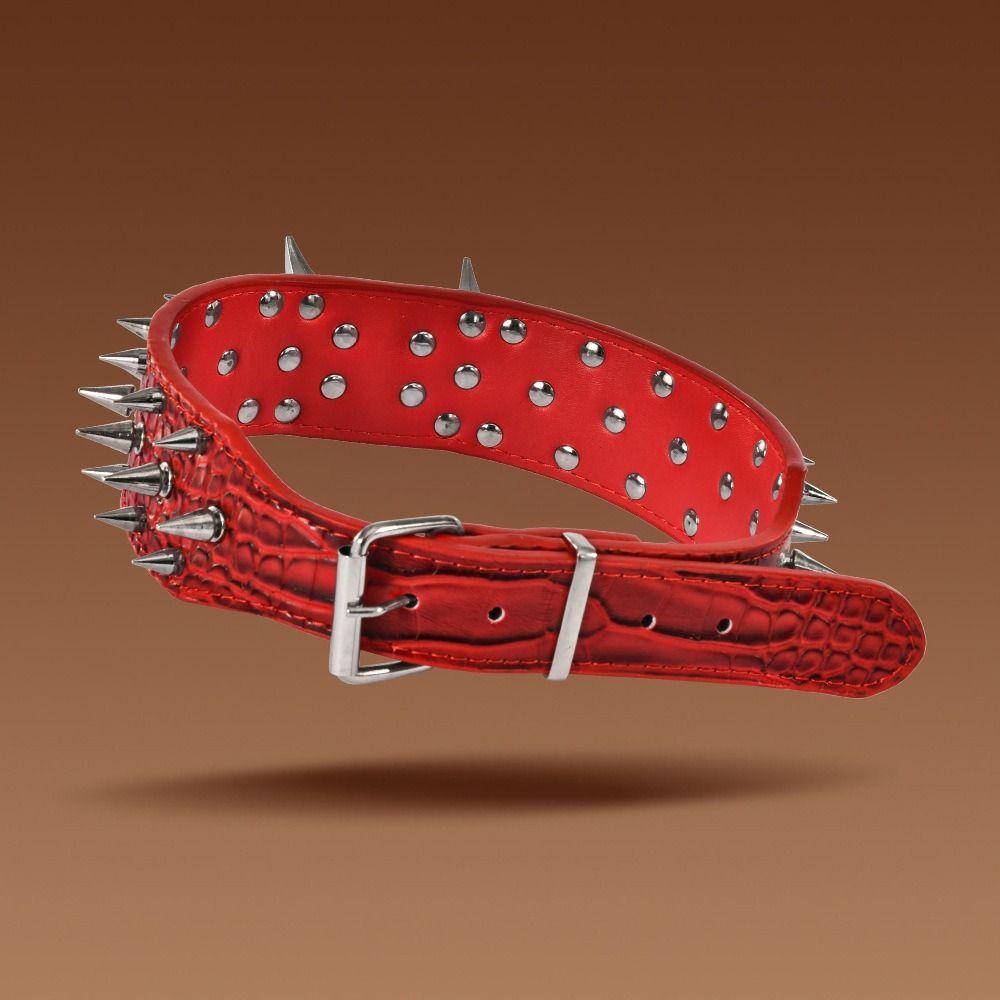 Anti-bite Spiked Dog Collars Adjustable Heavy Duty PU Leather Pet Necklace Anti-Chew Widen Dog Neck Collar Outdoor Dog Walking