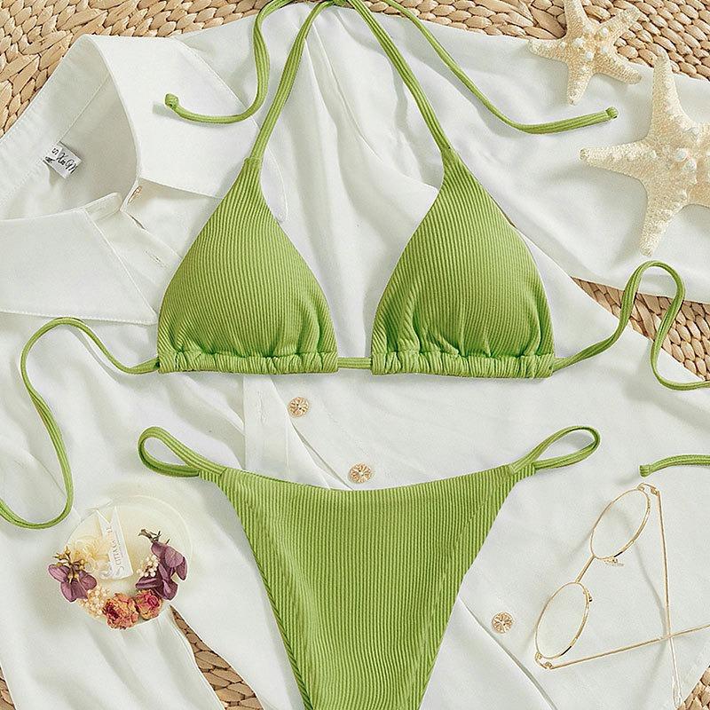 2025 Европейский и Американский Сексуальный Купальник со Шнуровкой и Шеей, Женский Модный Многоцветный Раздельный Купальник