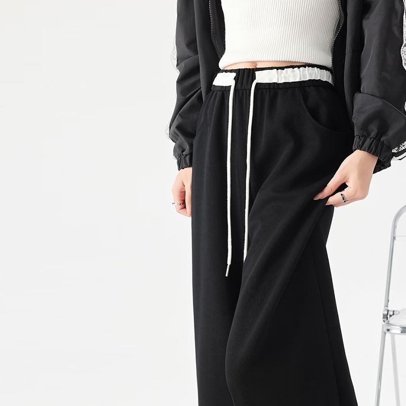 Женские свободные спортивные повседневные широкие брюки весна-осень на шнурке модные дизайнерские спортивные брюки с высокой талией эластичные спортивные брюки