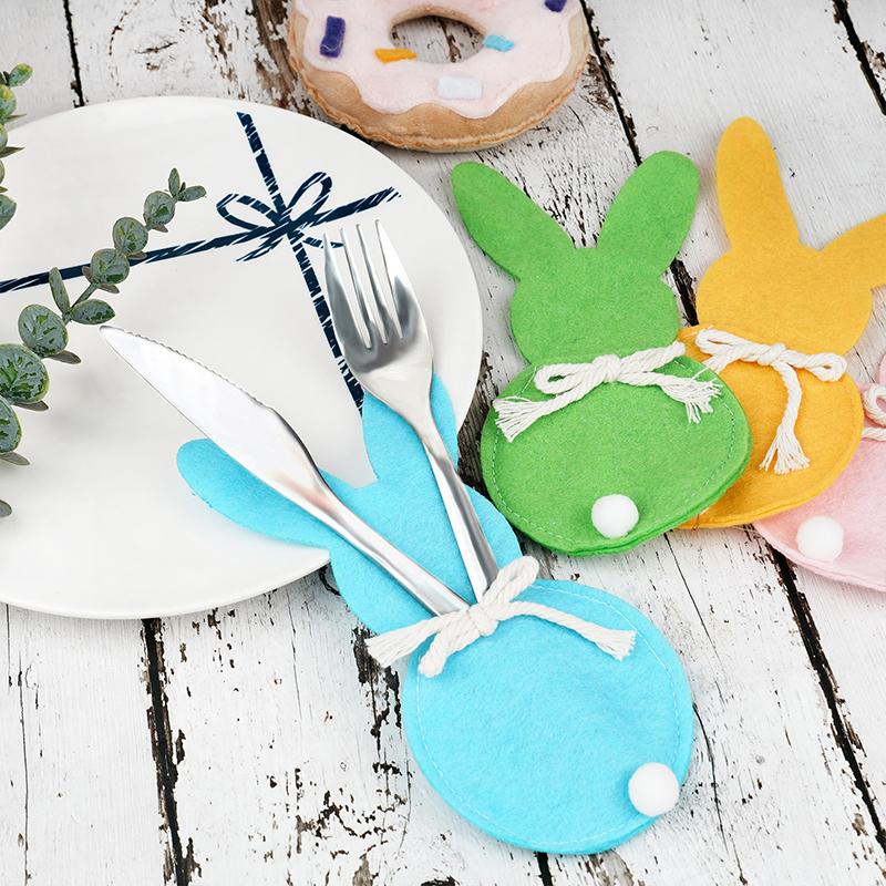 6PCS/Set Easter Bunny Felt Cutlery Holder Bag Tableware Knife Fork Cover Bag Party Accessories Happy Easter Party Decorations
