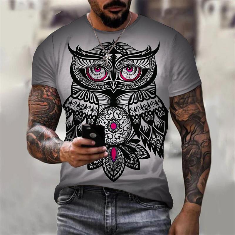 Футболка с принтом 3D Cool Owl для мужчин, забавные футболки с рисунком животных, летние свободные топы с круглым вырезом, футболки с коротким рукавом, уличная одежда