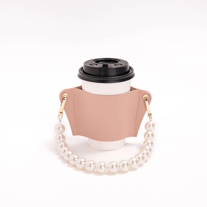 Портативный чехол для чашки чая и кофе из термостойкой искусственной кожи со съемной цепочкой из жемчуга