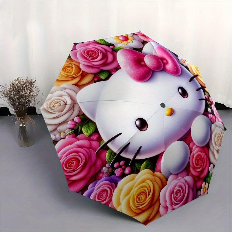 1pc Hello Kitty Floral Fantasy Umbrella with Plastic Handle,Suitable for All Seasons Home Travel Outdoor UmbrellaSanlio408
