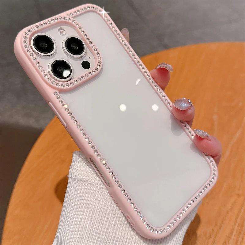 Прозрачный сверкающий бриллиантовый свежий чехол для телефона для iPhone 16 15 14 13 12 11 Pro Max Девочки Прозрачный ударопрочный мягкий чехол Подарок