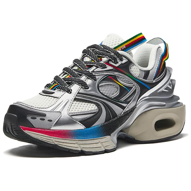 Anta Xinyun Retro Толстая подошва Динамическая цветовая гамма Нескользящая прочная повседневная обувь с низким верхом Женские кроссовки Белый Серебристый Черный 122438877R-1