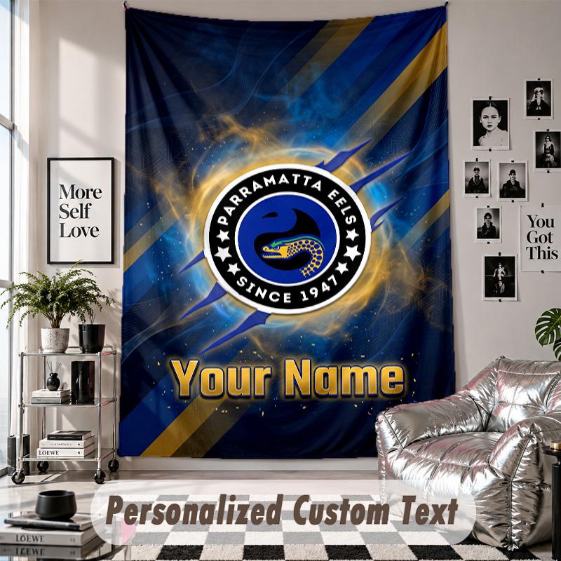 Wall Hanging Tapestry With Custom Name & Text, Parramatta Eels Decorative Tapestry For Bedroom
