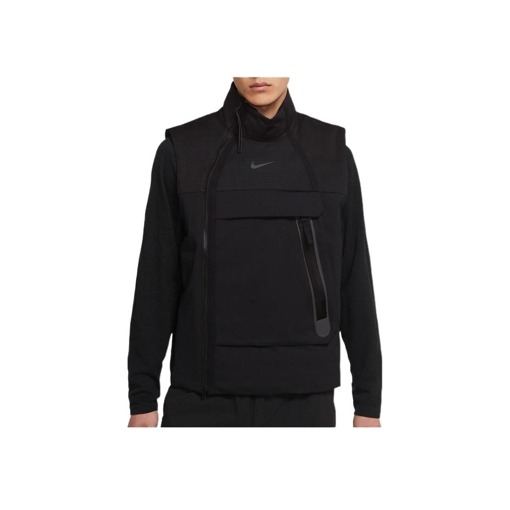 Nike Solid Color Casual Asymmetric Zipper Logo Print Stand Collar Vest Men Vests Black CZ9265-010