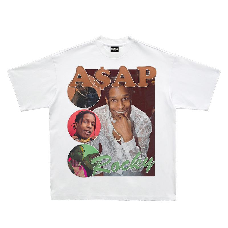 ASAP Rocky Рэп Роки Хип-хоп Футболка Американский Рэп Короткий Рукав Прямая Печать Свободная Маленький Вырез Футболка Высокое Качество