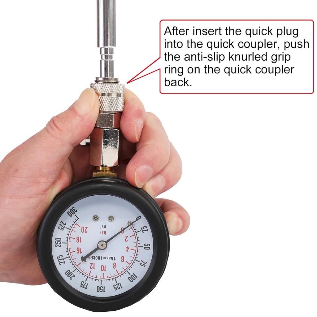 Набор для проверки компрессии цилиндров бензинового двигателя Автомобильный и мотоциклетный инструмент 0-300 фунтов на квадратный дюйм Давление в цилиндрах двигателя 0-21 бар Манометр