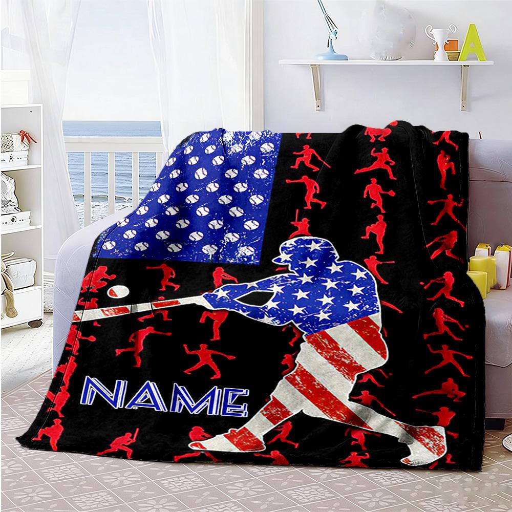 Softball Player55 Customize Text Blanket Cozy Customizable Blanket Durable Comfort Great for Sofa Living Room Bed Seaside All-Season Use