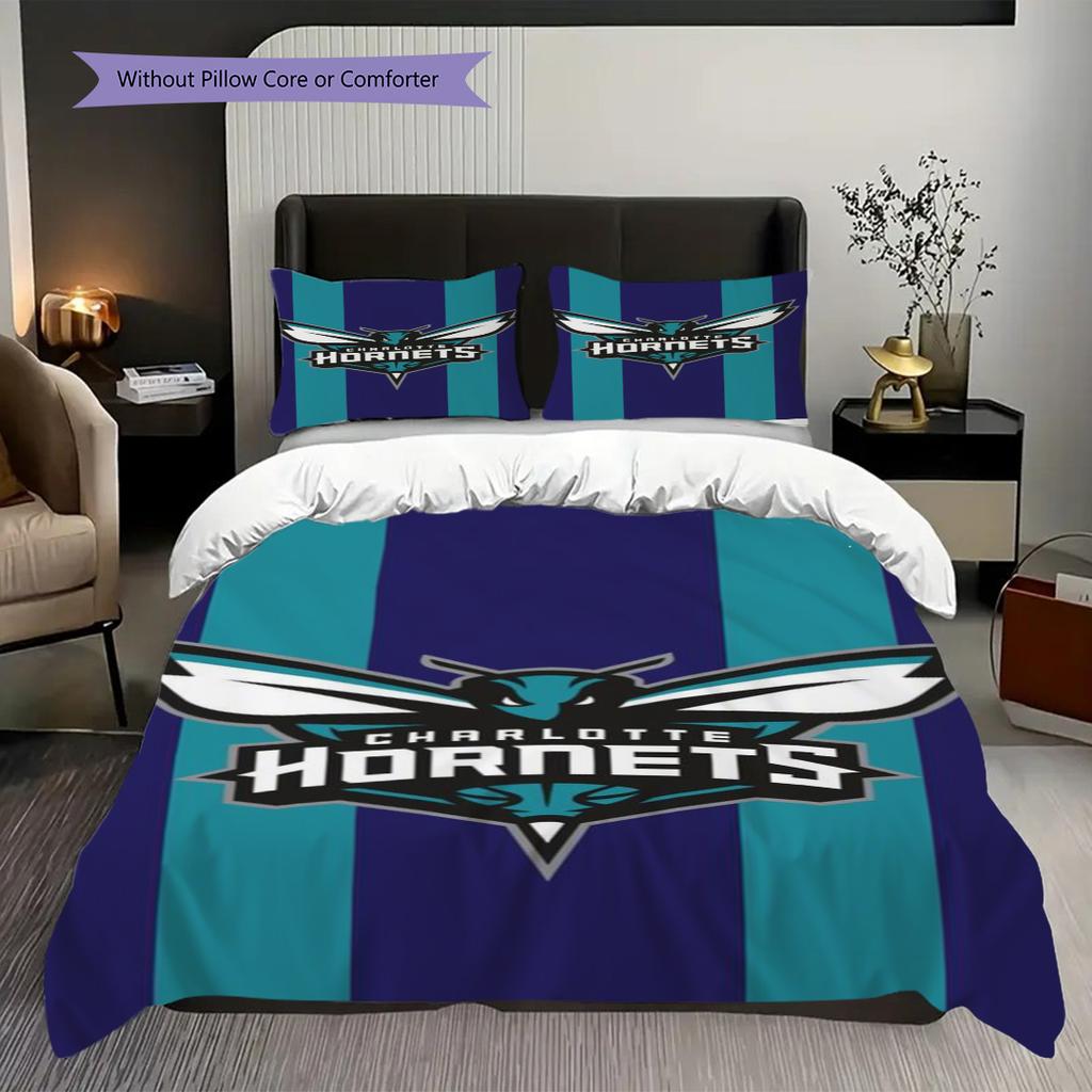 Charlotte Hornets Team Spirit Basketball Glory Three-piece set(1 * duvet cover + 2 * pillowcase, without core)Christmas birthday gift