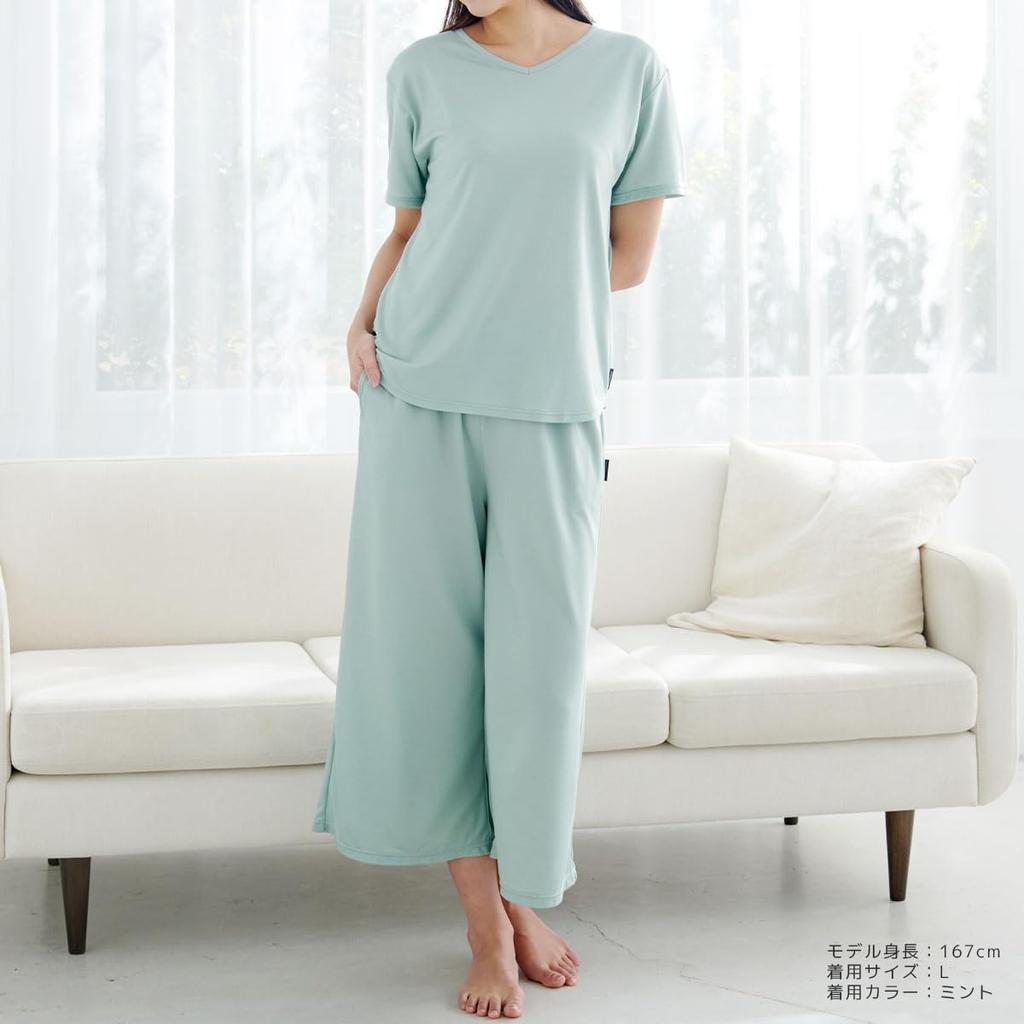 Venex Comfort Cool Футболка с коротким рукавом Брюки гаучо прохладные по размеру 83578353 Женский комплект, На ощупь, Мятный, L,