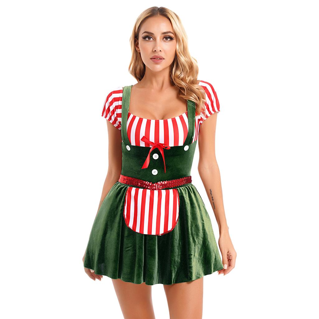 Womens Gingerbread Costume Oktoberfest Outfits German Bavarian Dress Dirndl Dress Halloween Fancy Dress Theme Party Dress Up