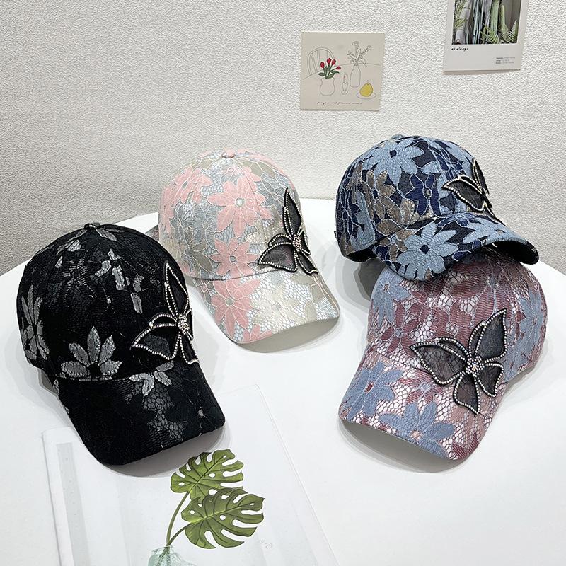 New lace visor children's summer mesh diamond butterfly baseball cap fashion sun protection sun cap