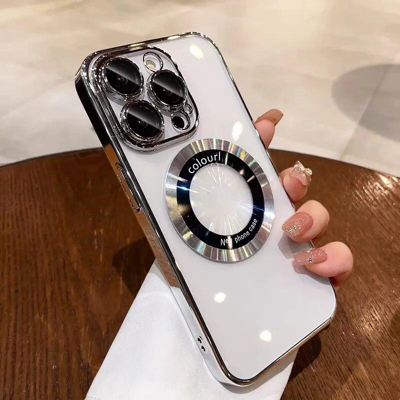 Роскошное покрытие для чехлов для телефонов Magsafe для iPhone 15 14 13 12 11 Pro Max Plus, защитная пленка для линз с беспроводной зарядкой, прозрачная задняя крышка