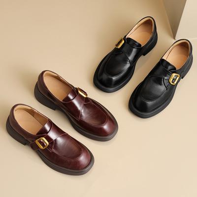 Модные женские лоферы AIYUQI 2025 Новые Нескользящие С металлической пряжкой Британский стиль Женская обувь Большой размер Обувь из натуральной кожи для женщин