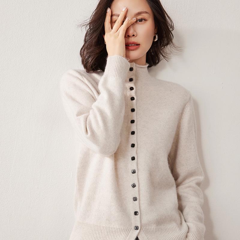Lekasha Red Cashmere Stand Collar Two-Wear Soft Knit Cardigan for Autumn/Winter
