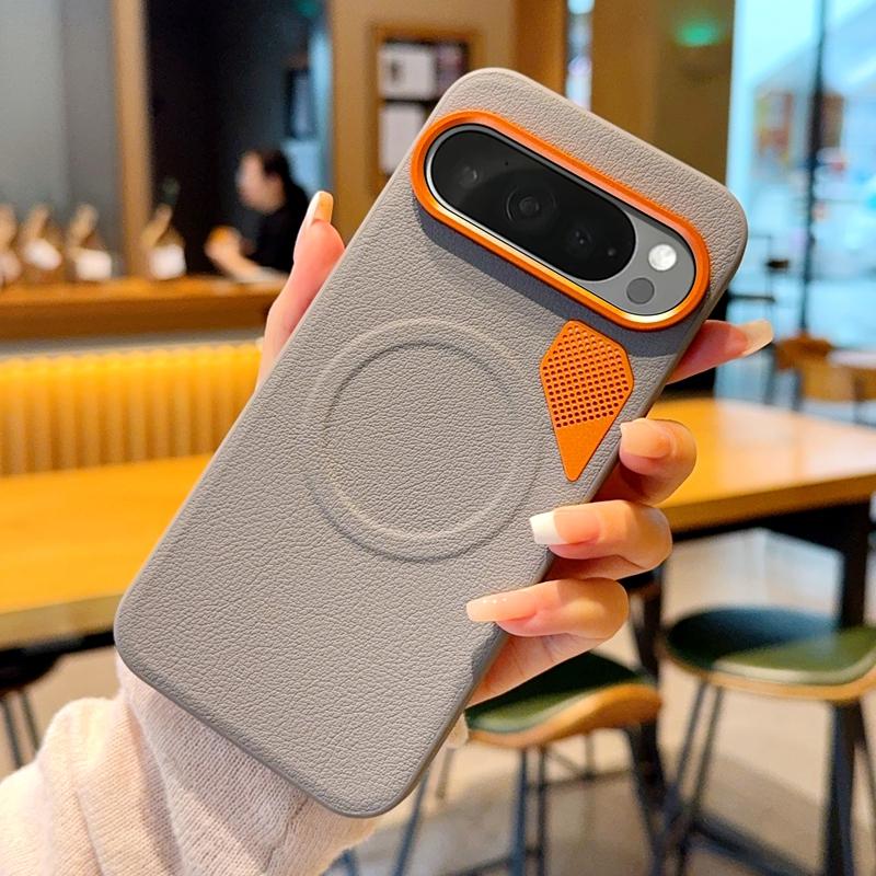 Чехол для Google Pixel 9 Pro XL 9A Магнитная крышка из ПУ-кожи + Термоотводящая крышка из ПК с металлическим кольцом для камеры для Pixel9 Pro