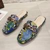Fashion Snake Print Lazy Loafers Women Metal Chain Fashion Slippers Mules Square Head Low Heel Casual Sandals Color High Quality Slides