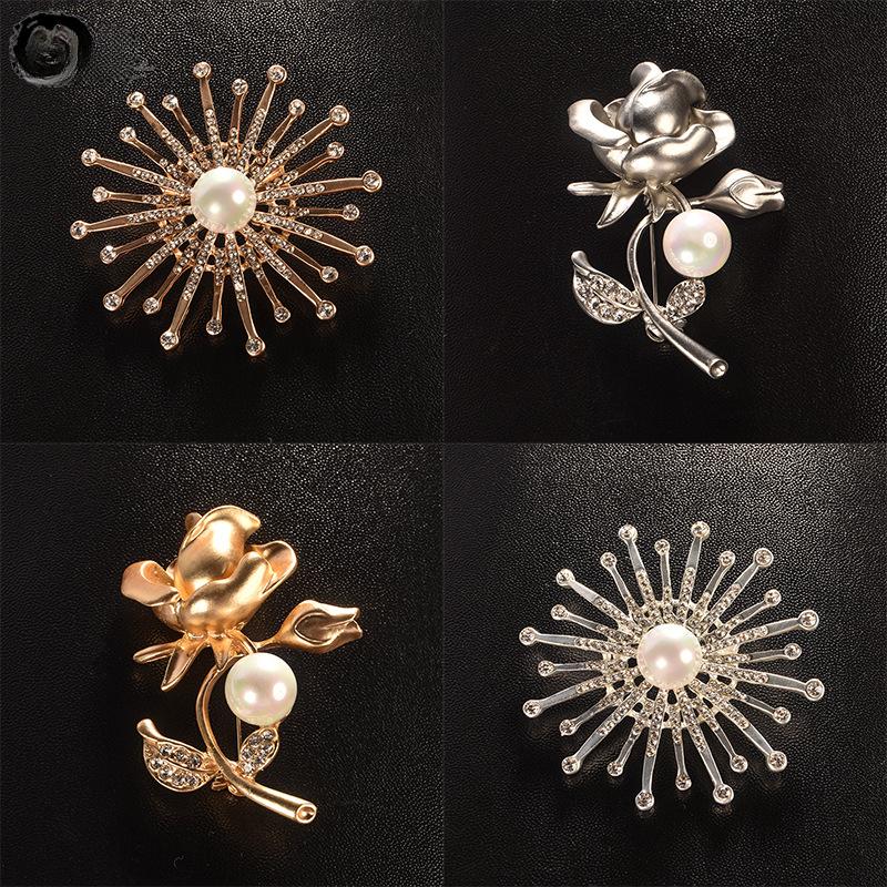 Brooch Women's Accessories Rhinestone Pin Matte Gold Imitation Bead Brooch Korean Version Accessories Shawl Cardigan Silk Scarf Buckle Neckpin