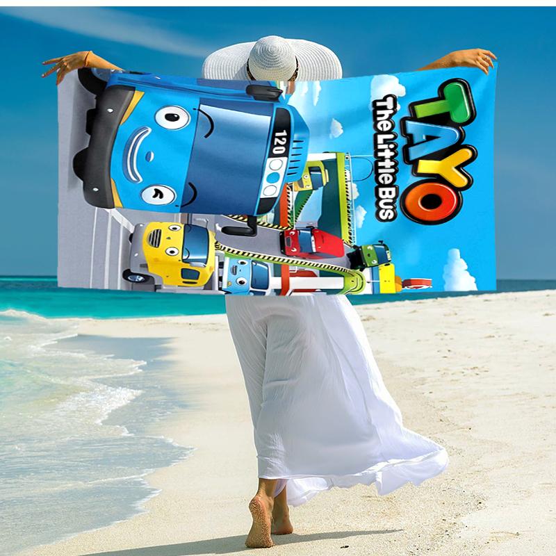 1pc Tayo The Little Bus3 Beach Towel, Comfortable and Thick, and Swimming/Bath/Picnic/Camping Towel, Suitable for Seaside Beaches