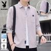 Playboy Men's Cotton Linen 3/4 Sleeve Casual Shirt