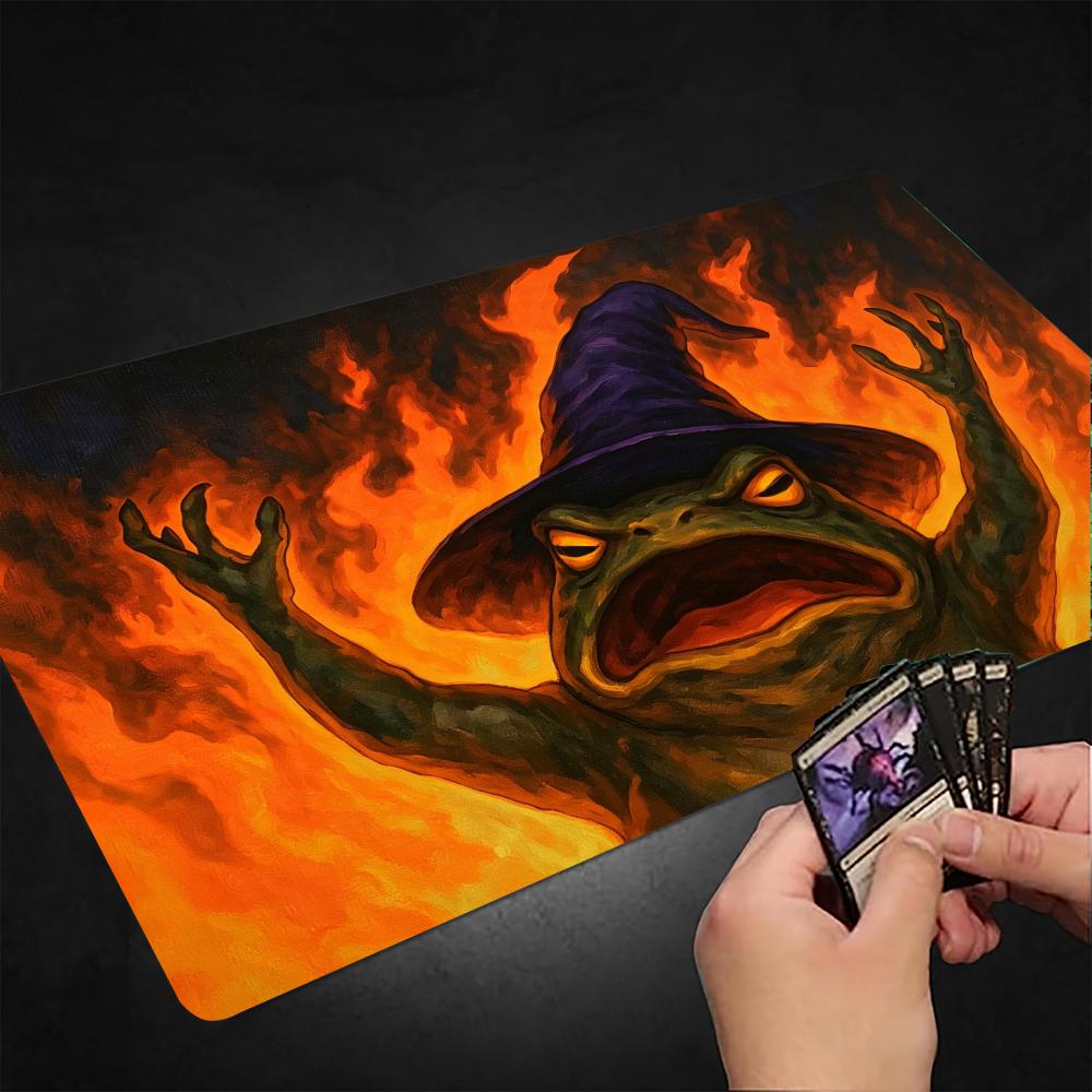 Fire Frog Wizard Witch Hat Playmat Mouse Pad Playmat 24X14 MTG TCG Office Desk Mat for Work Game PC Laptop Rug Carpet MousePad