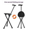 Portable Folding Cane with Seat, LED Light Cane Stool Handy Crutch Chair Seat 3 Legs Height Adjustable Thick Aluminum Walking Stick for Elderly