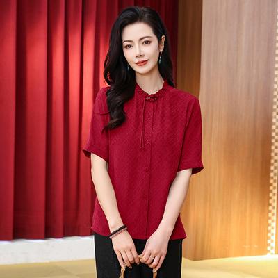 Ароматная облачная пряжа рубашка шелк ретро воротник-стойка короткий рукав шелковый топ шелковая рубашка из тутового шелка женская